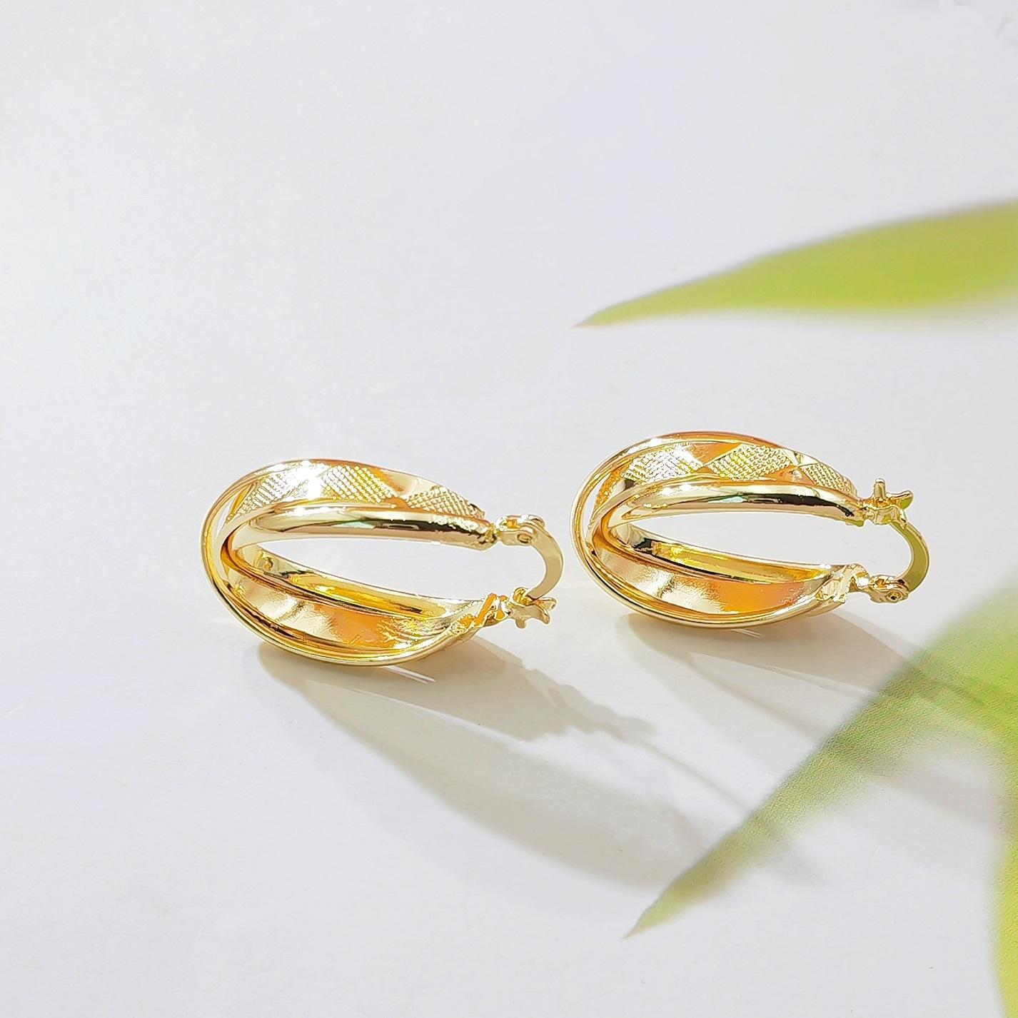 Gold Plated Chunky Hoop Earrings, Textured Geometric Diamond Cut Huggie Ear Studs, Statement Fine Jewelry, Anniversary Gift for Women & Teen Girls