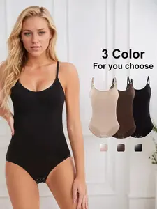 Women's Seamless Tummy Control Bodysuit, Adjustable Strap Shapewear Cami, High Elastic Compression, Waist Cincher, Hook-And-Eye Closure