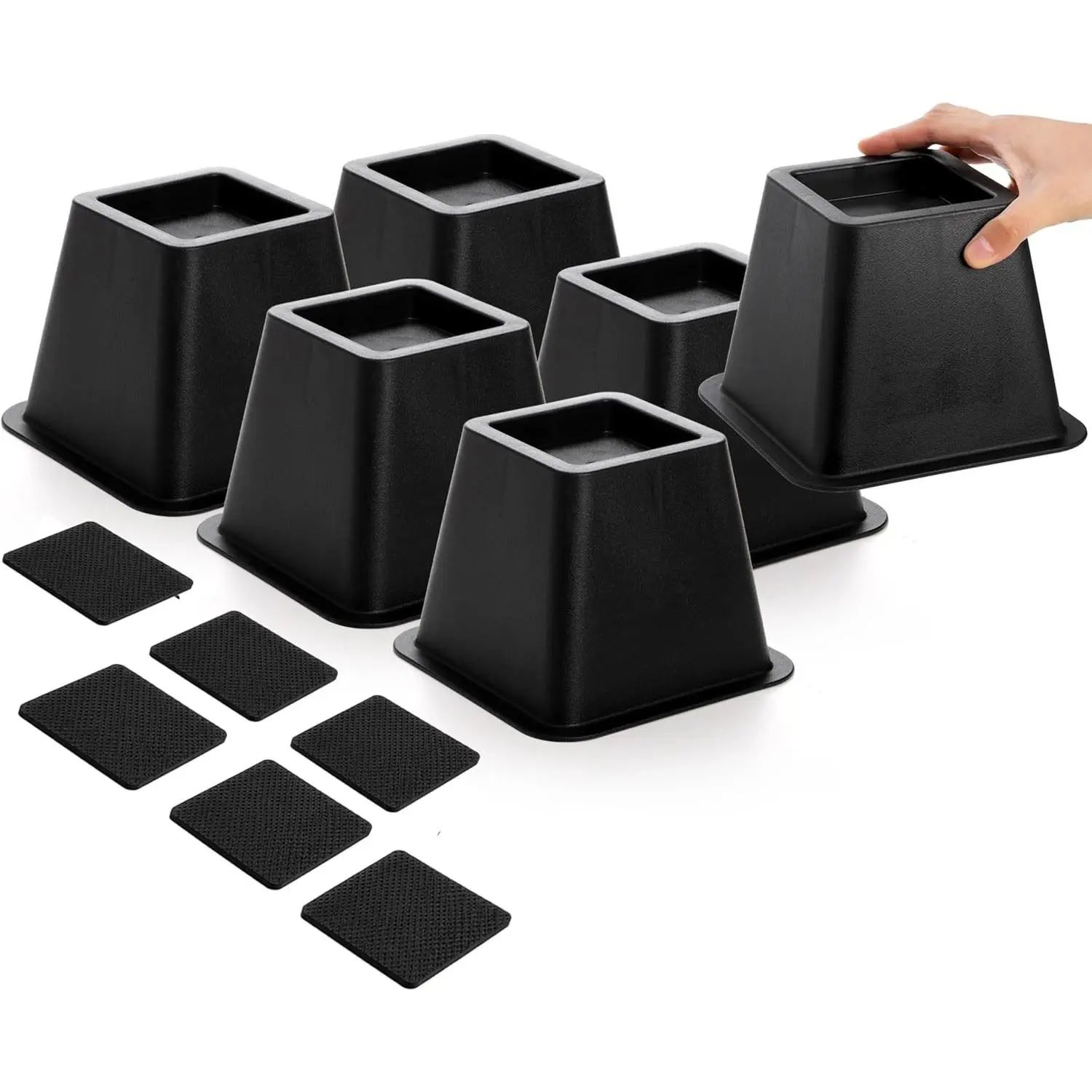 Bed Risers 4 Inch Heavy Duty, 6 Pack Durable Plastic Furniture Lifts, Supports 2200 lbs for Bed, Sofa, Desk, Non-Slip & Stackable Design
