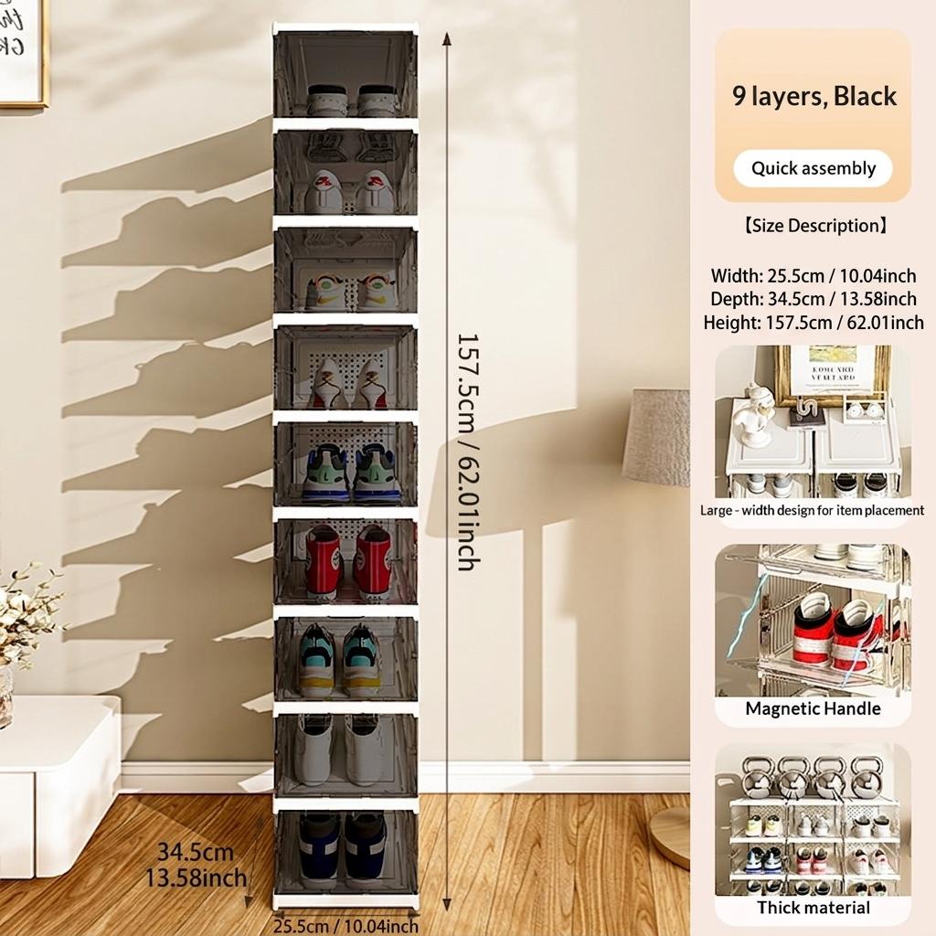 1/3/6/9-Set Folding Shoe Cabinet, No Installation, Thick Plastic, Multi-Layer Transparent, Large Capacity, Dustproof, Home Entryway Storage