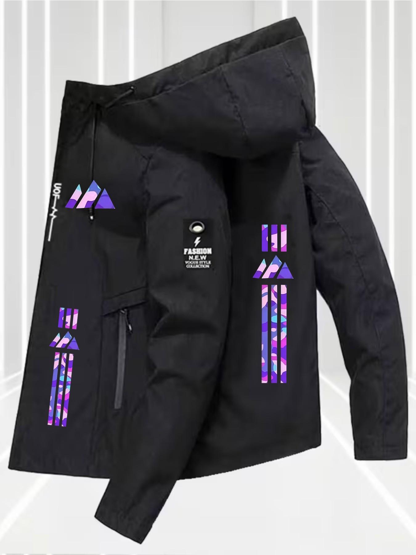 Men's Casual Print Jacket, Four Seasons Windproof Coat, High-Quality Flight Jacket, Lapel Collar, Slim Fit, Geometric Pattern