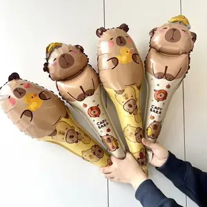 10pcs Cartoon Animal Capybara Balloon Hand stick Foil Balloon Set for Kids Birthday Baby Shower Party Decoration Supplies Set