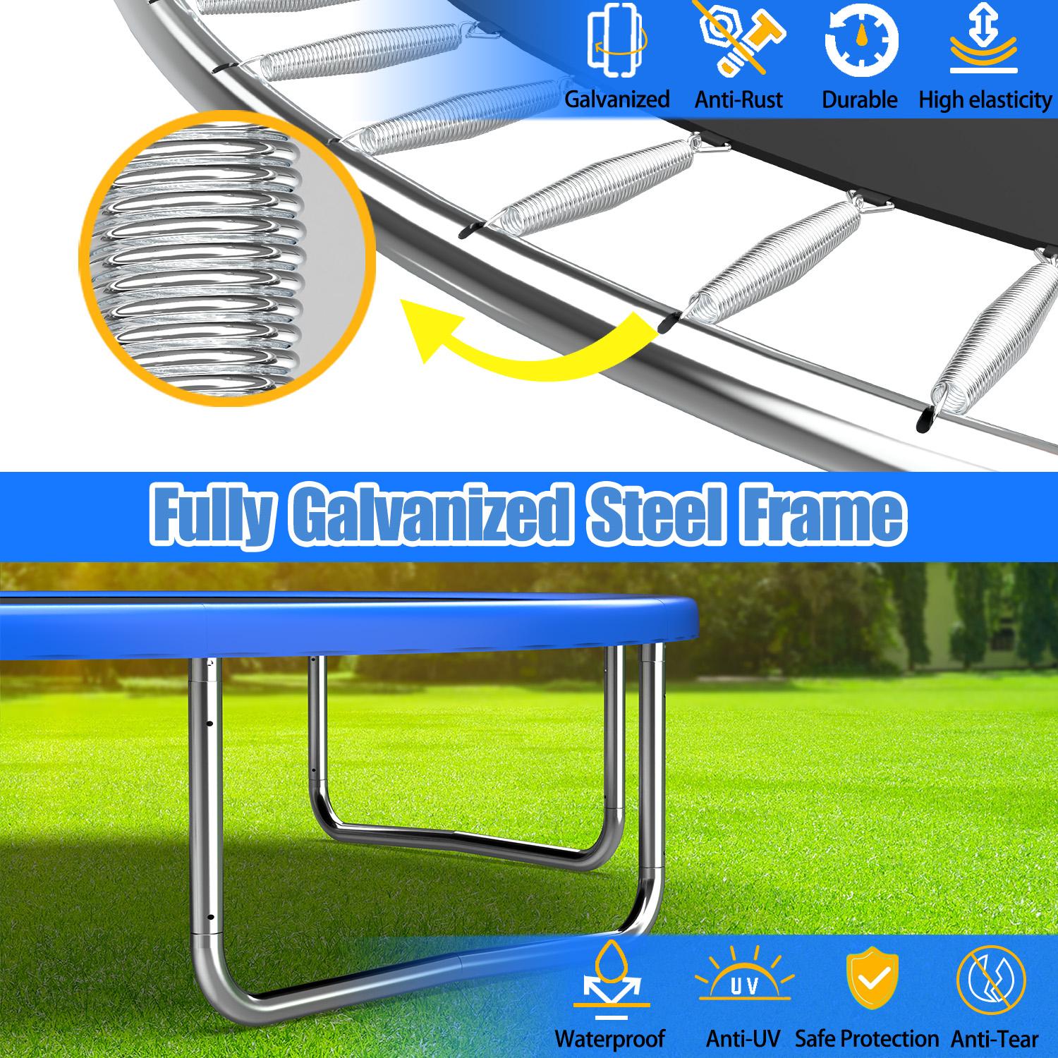 Mersco 14FT Trampoline with Enclosure Net,Swing Set, Outdoor Trampoline with Basketball Hoop for Kid,1320 LBS Trampoline with Swing Set for Backyard,Birthday & Holiday Gifts for Kids,Blue