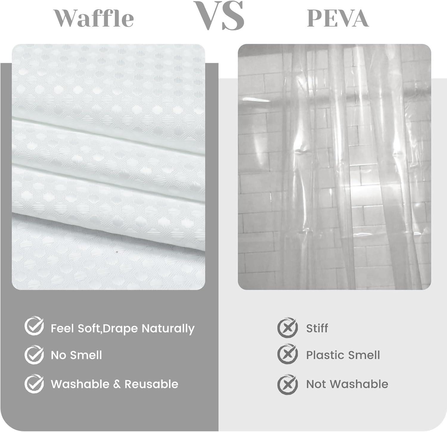 Double Layer Large Ring Waffle Bath Curtain, Waterproof Anti-Mold Shower Divider, Dry Wet Separation, Bathroom Privacy Screen