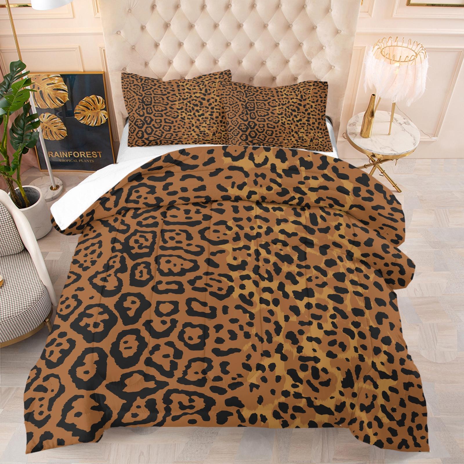 2/3 Pcs Classic Leopard Print Comforter Set (with Filling, without Pillow Insert), All-Season Machine Washable Pet Hair Resistant Bedding, Portable Decor For RV, Dorm And Travel