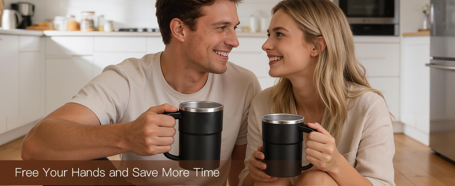 Rechargeable Self-Stirring Coffee Mug – Auto Magnetic Mixing with Temperature Display, 304 Stainless Steel Double-Wall Insulated, Leak-Proof Travel Cup for Coffee Milk Protein Shakes, No Clumps Smooth Mixing, Silent Motor, Christmas Gift for Men Women