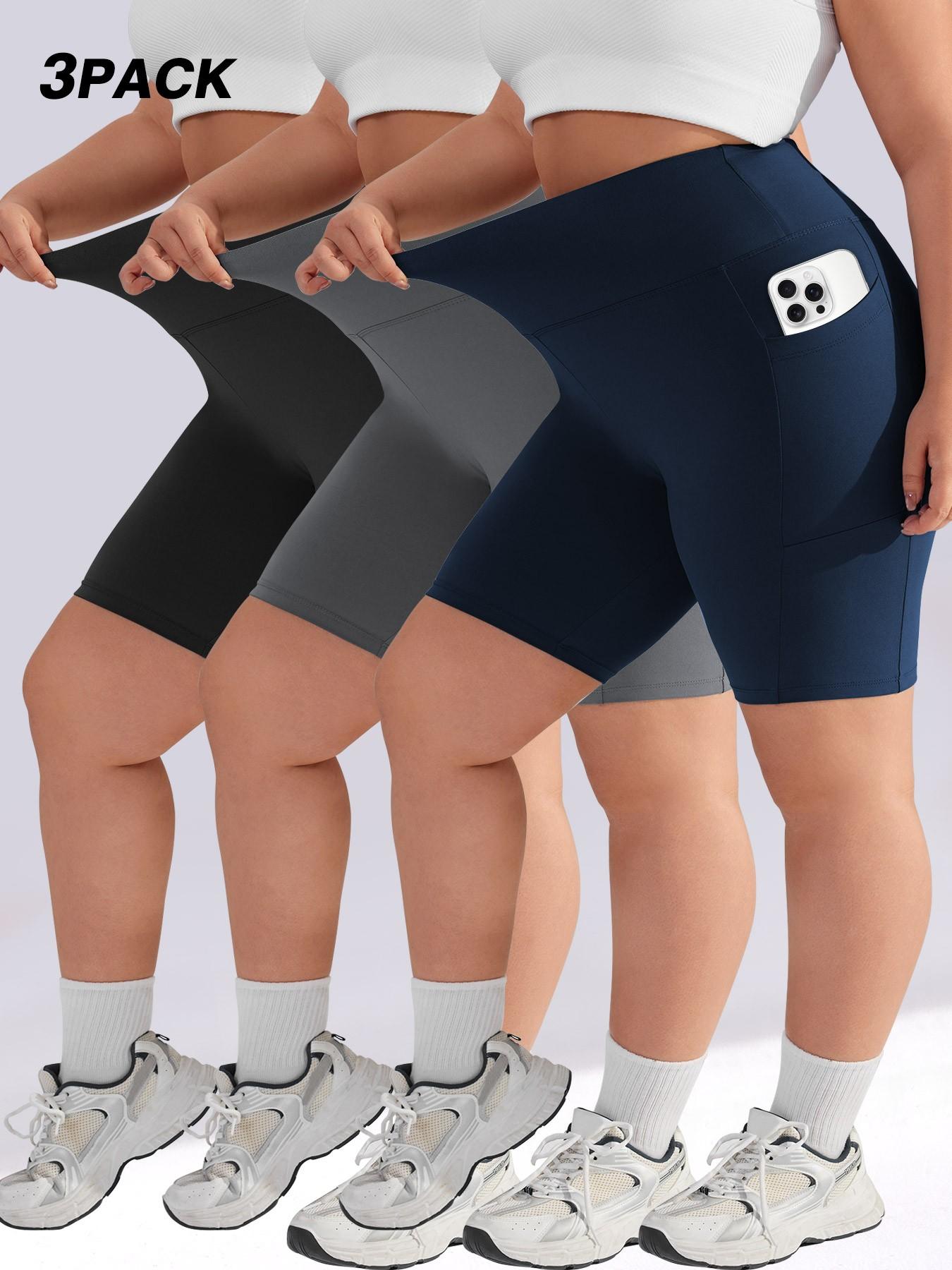 Women's Plus Size High Waist Elastic Skinny Pants, Abdominal Control, Pocket Design, Casual Comfort for Daily Wear & Outdoor Activities, Soft Stretch Shorts