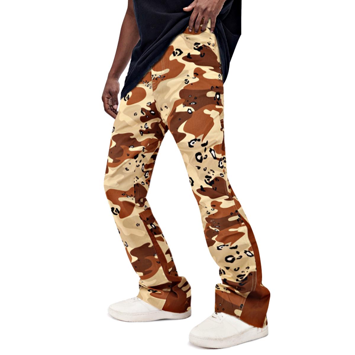 GINGTTO Men’s Camo Stacked Flared Pants Wide Leg Chino Stretch Casual Baggy Trousers Streetwear