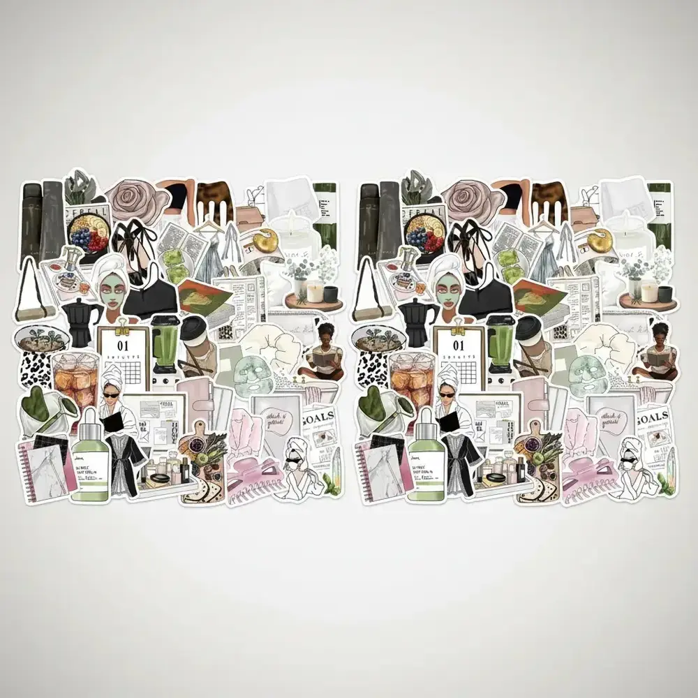 Cute Urban Stickers Bundle, 100pcs Multi-Color PVC Adhesive Paper for Cup, Phone, Notebook, Planner, Luggage DIY Wall Decals
