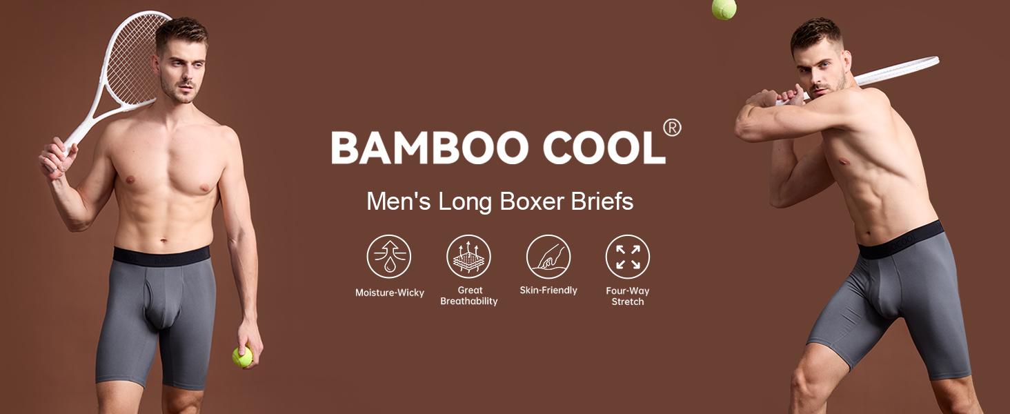 BAMBOO COOL Men's Boxer Briefs Long Leg Performance Sports Breathable Underwear for men Gym Wear Gymswear