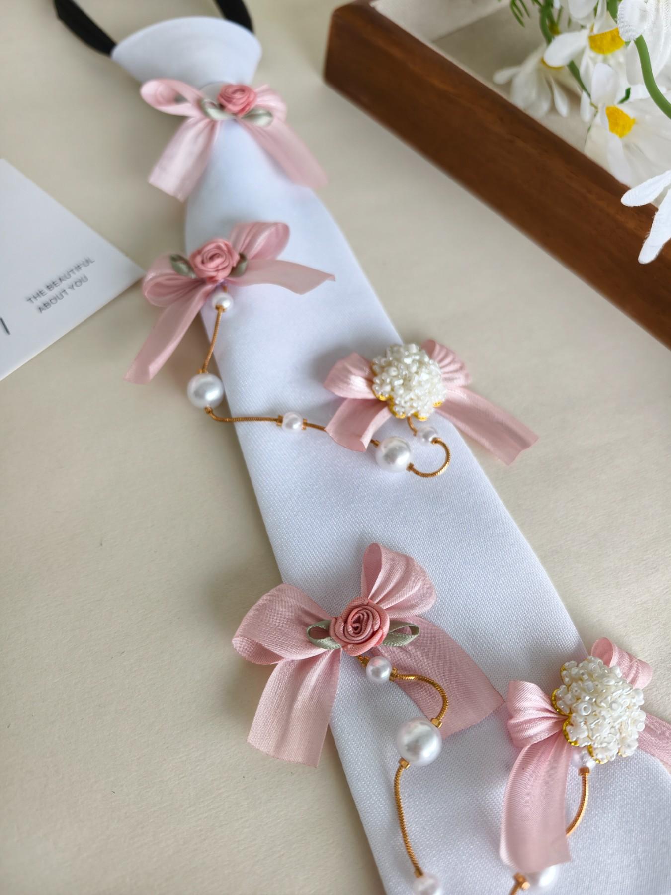 Handmade Lolita Pearl Rose Tie, Sweet Girl Butterfly Knot Decorative Tie, Jk Uniform Rose Pearl Tie Accessory, Dress Shirt Formal Wear