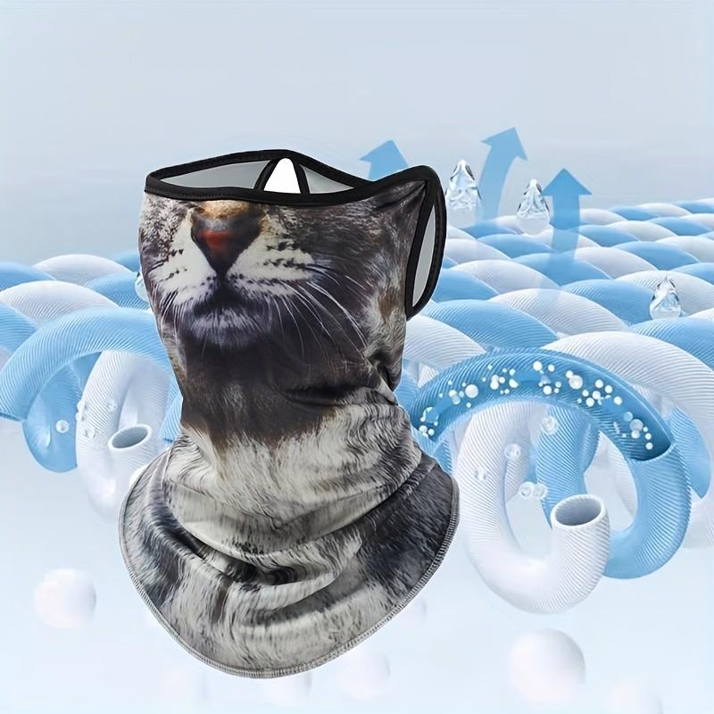 Summer Cycling Motorcycle Sun Protection Face Mask, 3D Animal Cat Design, Breathable Full Face Cover, Hooded Ear Hanging