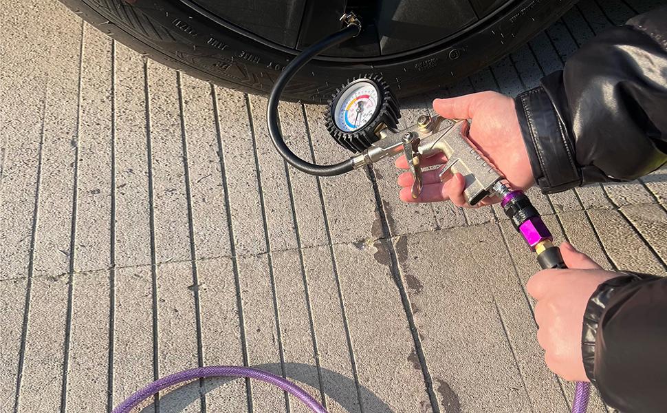 Polyurethane(PU) 1/4-Inch x 100FT Reinforced,Air Hose with 1/4" Swivel Aluminum Colored Quick Coupler and Plug,Bend Restrictor,Purple