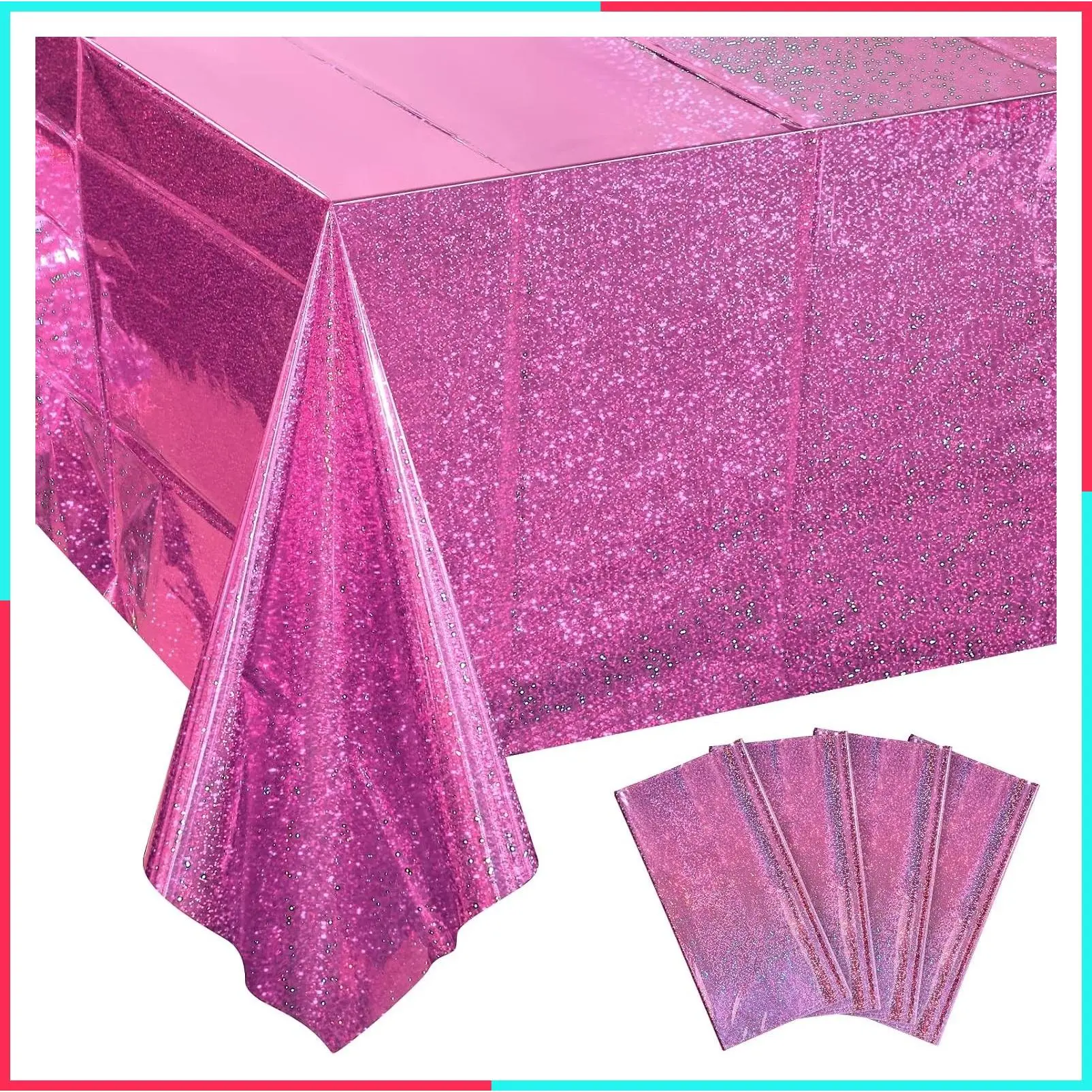 4 Pack Iridescent Plastic Tablecloths Shiny Disposable Laser Rectangle Table Covers Holographic Foil Tablecloth for Birthday Bridal Wedding Christmas Party Decoration, 54" x 108" (Pink)