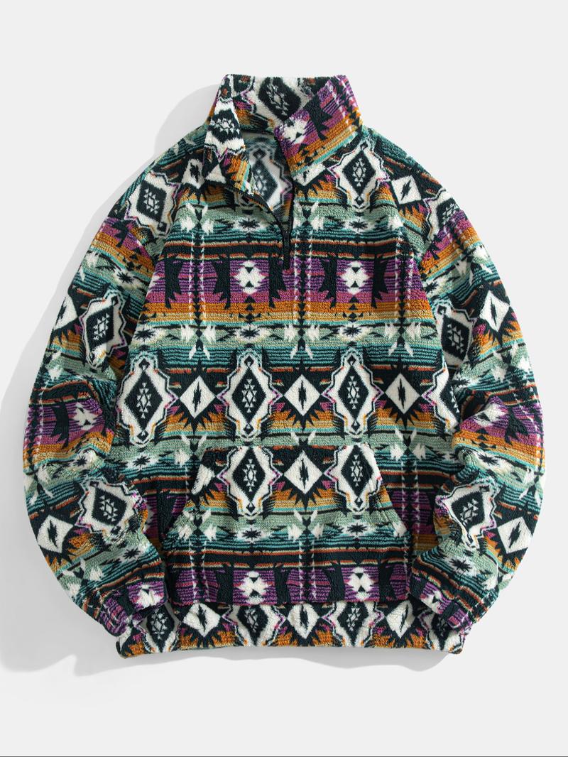 Men's Fleece Half-Zip Sweatshirt, Fall Winter Warm Casual Long Sleeve Top, Comfortable Stylish Wear