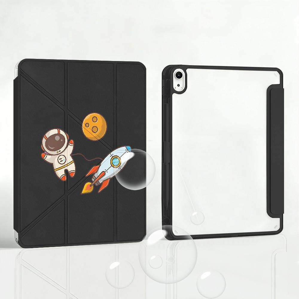 Triple Y-Shape iPad/tablet Case with Pen Holder, Cartoon Astronaut Pattern, Acrylic Material, Lightweight & Durable, Perfect for Gifts