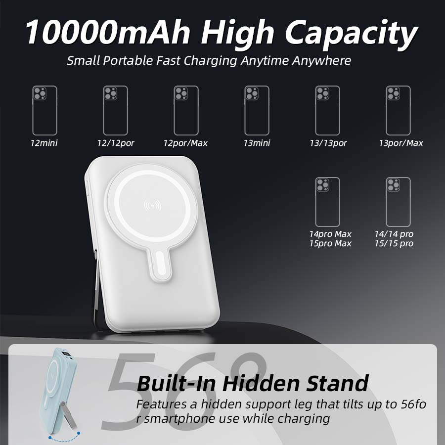 Magnetic Power Bank, 10000mAh Foldable Wireless Portable Charger with USB-C Cable, 3 Ports, LED Display, Compatible with Mag-Safe Battery Packs, 22.5W PD Fast Charging, Compatible with iPhone 16/15/14/13/12 Pro/Pro Max/Plus/Mini