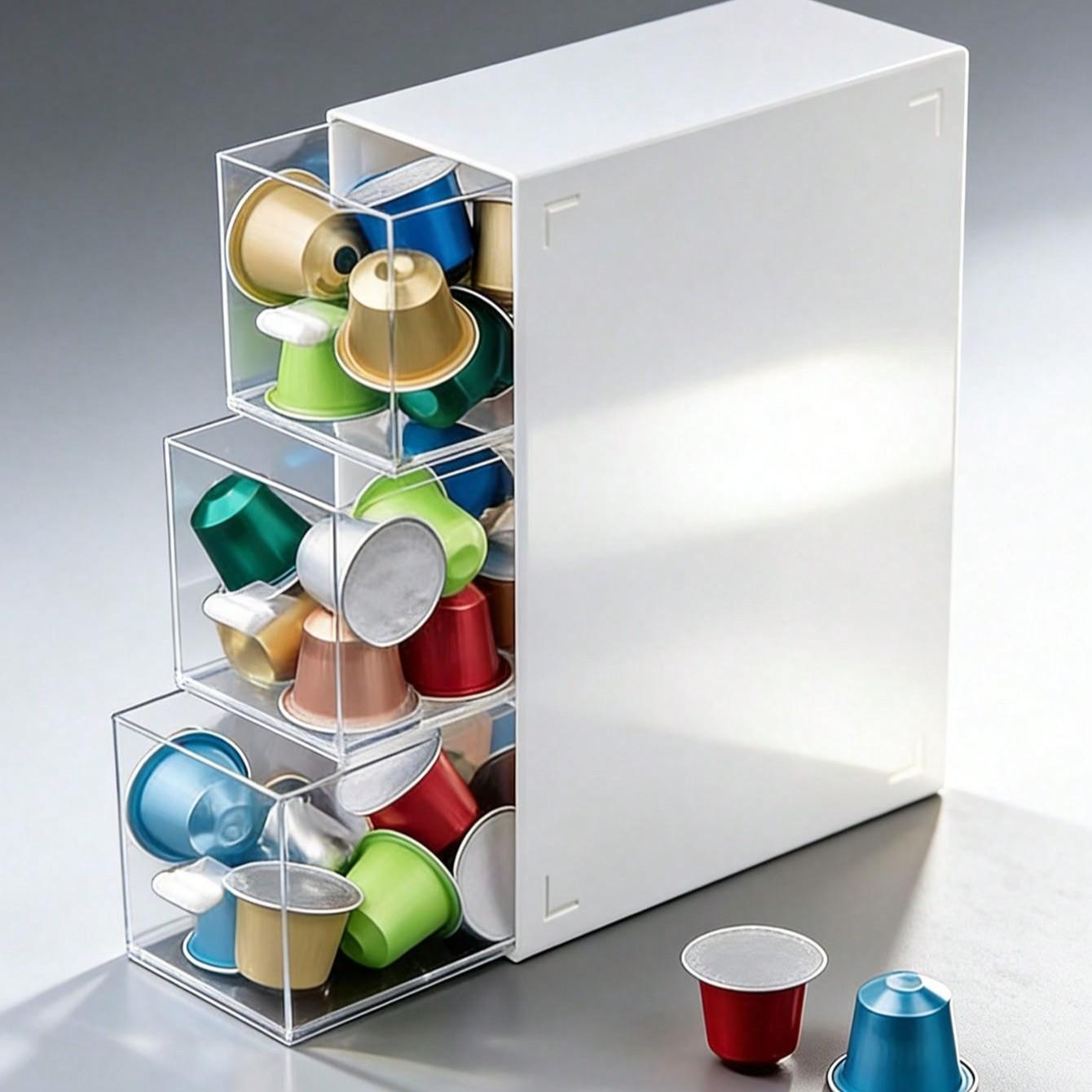3 Layer Tea Bag Storage Box, Multi-Compartment Plastic Organizer, Multi Compartment Design, Dustproof Drawer Box for Coffee Capsules, Kitchen & Office Use, Kitchen Home Storage, Multilayer Storage
