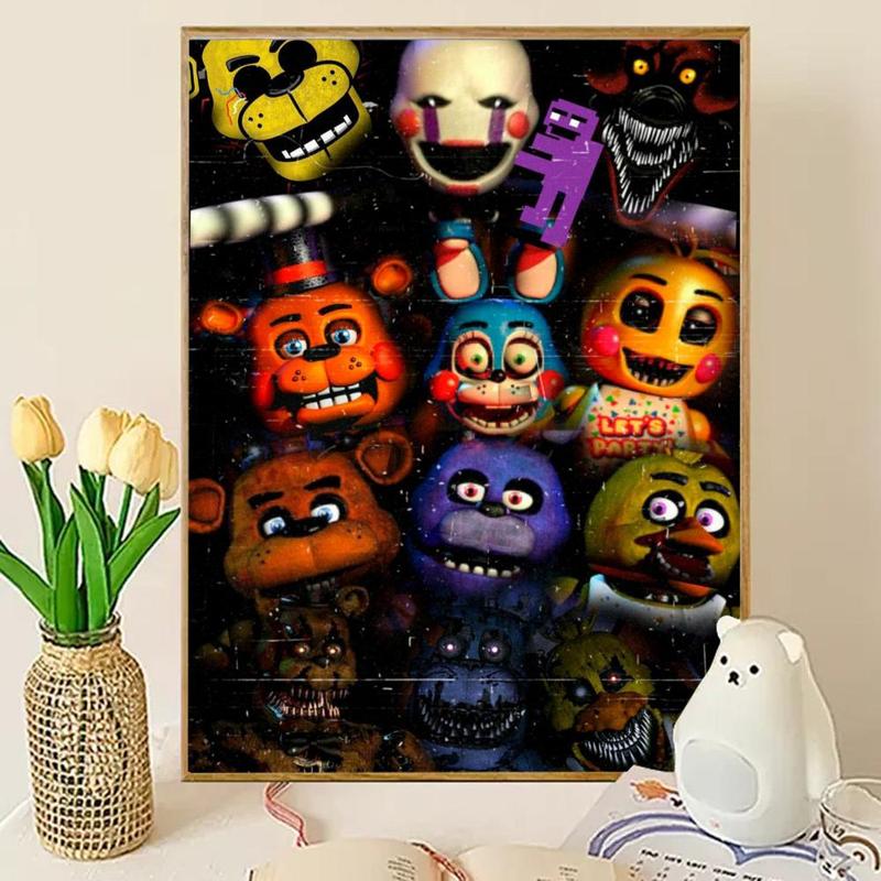 Five N-nights at Freddy's Poster Sticky Wall Art Printing Waterproof Modern Aesthetic Home Living Bedroom Decor Trendy Room Decoration Gift Durable High Quality
