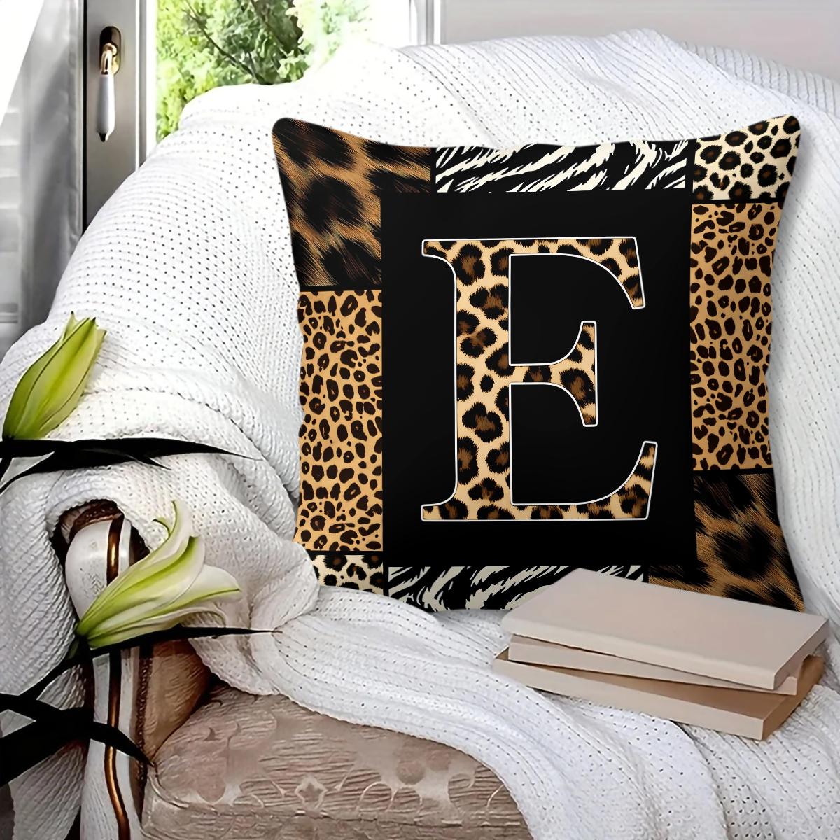 Animal Print Monogram Throw Pillow, Leopard Zebra Tiger Initial Pillow with Insert, for Sofa Living Room, Home Decor Gift for Animal Lovers