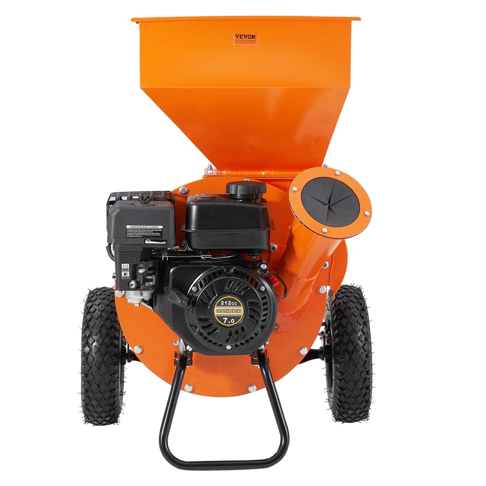 VEVOR Wood Chipper Shredder Mulcher, 7HP Heavy Duty Gas Powered Engine, 3 Max Diameter 212cc 4.1 kW, 4-Stroke 3-in-1 Woodchipper, Fast Chipping Chopping for Forestry, Gardens, EPA Certified
