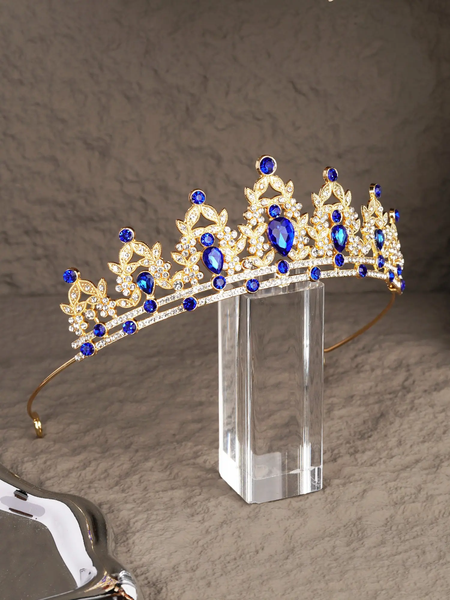 Blue Teardrop Crown, Rhinestone Crown Headband, Bride Wedding Crystal Tiara, Birthday Party Princess Hair Accessory