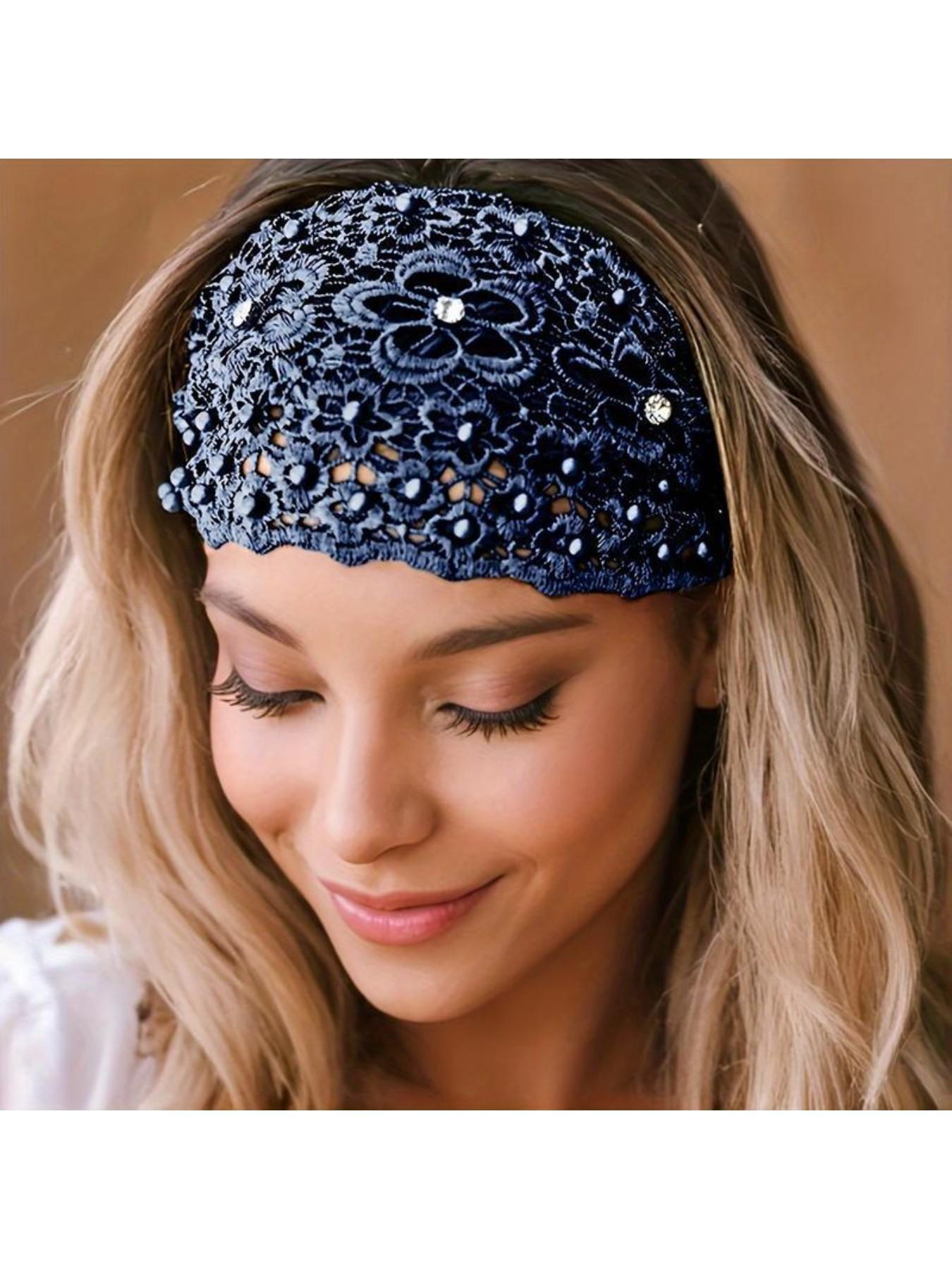 Elegant Lace Flower Headband Set, 3 Pcs Hollow Beaded Plum Blossom Hair Bands, Wide Strap Safety Hair Accessories for Women