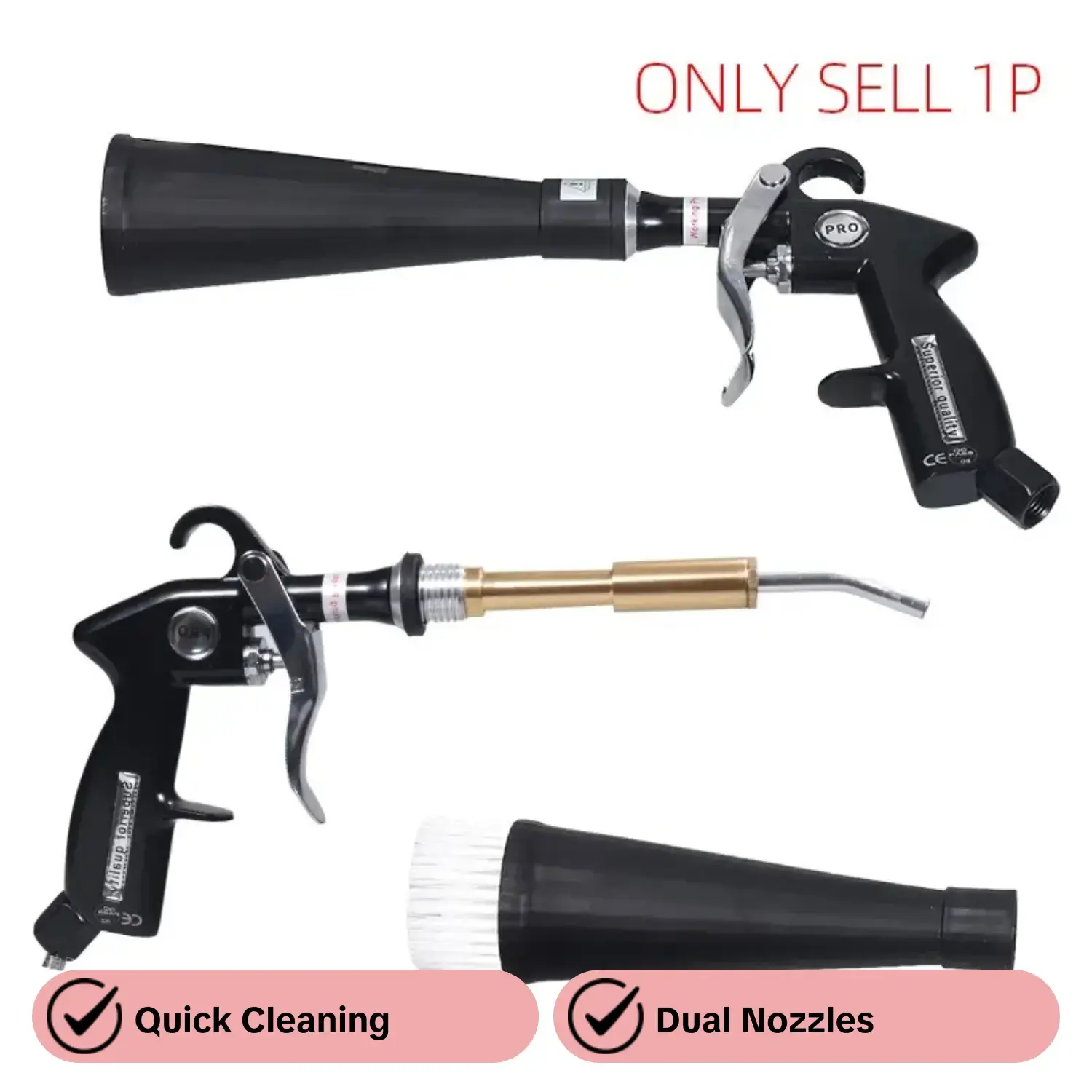 Car Pressure Blowing Tool, Quickly Removes Surface Dirt and Dust Blowing Tool with 2 Nozzles for Air Compressor, Car Repair Tools