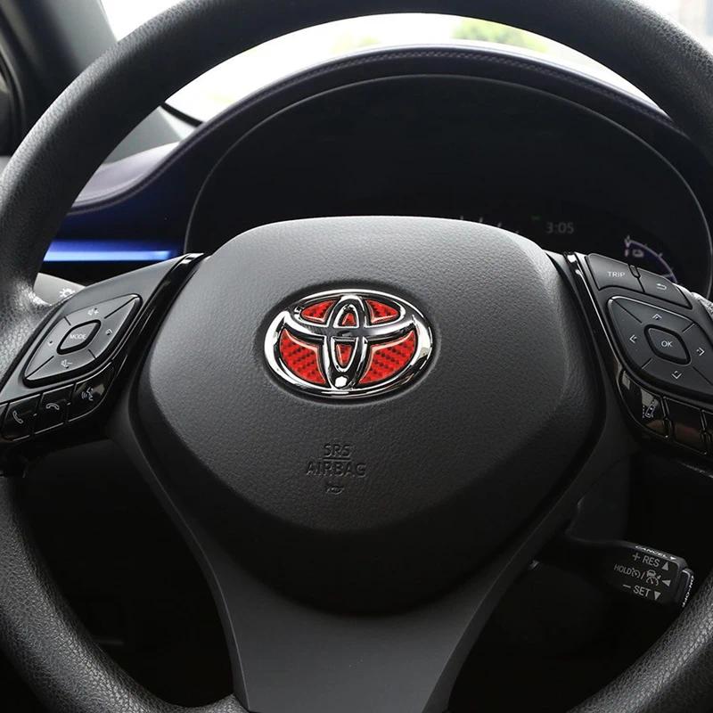 1Set Toyota Car Steering Wheel Emblem Stickers Carbon Fiber Texture Decals For Toyota Camry Corolla RAV4 Hilux Fortuner Auto Interior Accessories