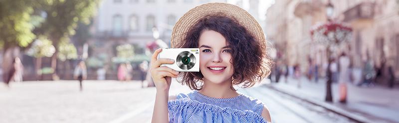 Pocket Digital Camera, 4K Autofocus Vlogging Camera with Flash, 48MP Point and Shoot Digital Camera with 16X Zoom, Anti-Shake, 32GB Card, Portable Compact Camera for Teens Adult Beginner (White)