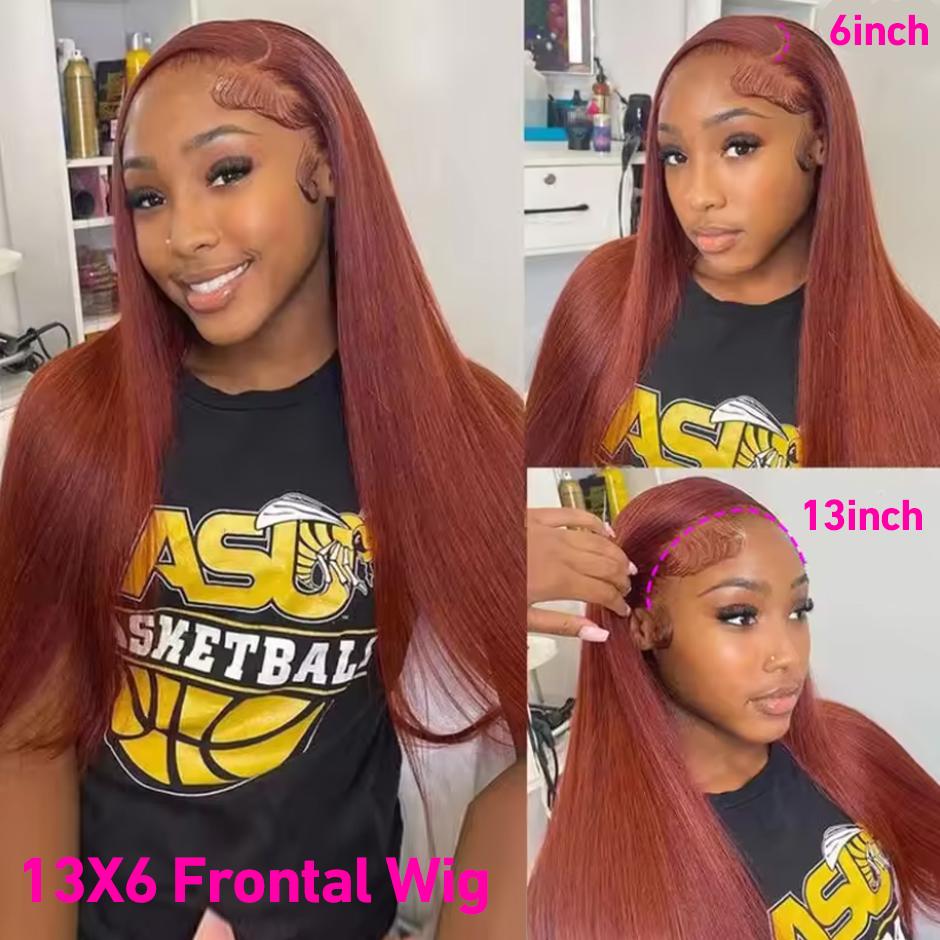 YAWAWE Hair Reddish Brown Layered 7x5 Wear go Glueless Wigs with Drawstring Effortless Install  Pre Plucked Pre Cut Bone Straight Human Hair Lace Front Wig Colored Brazilian Transparent Lace Frontal Wig For Women