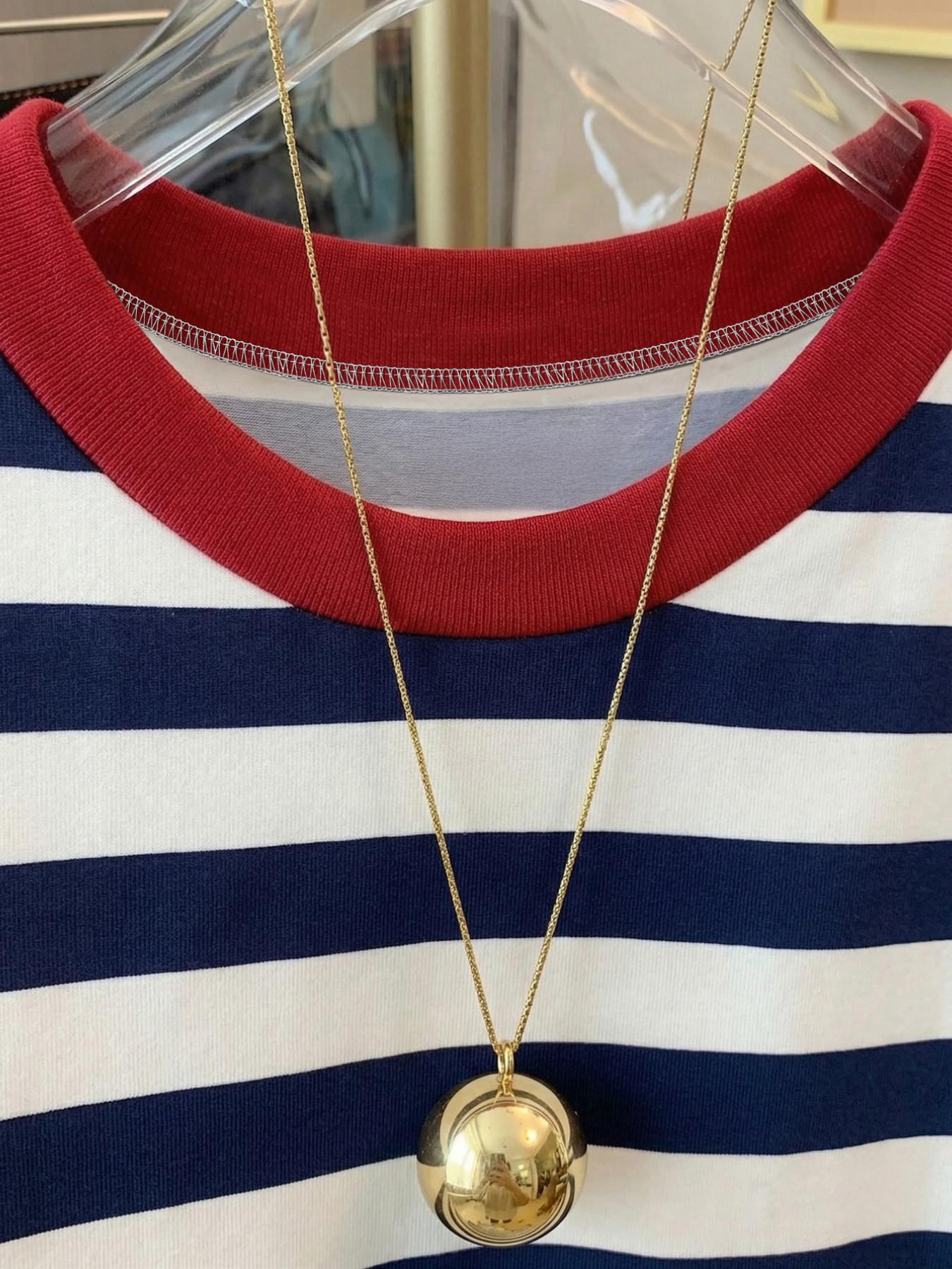 New Summer-Autumn Women's Short Sleeve T-Shirt, Blue- Striped Knit Top, Loose Fit Digital Print, Versatile Outerwear