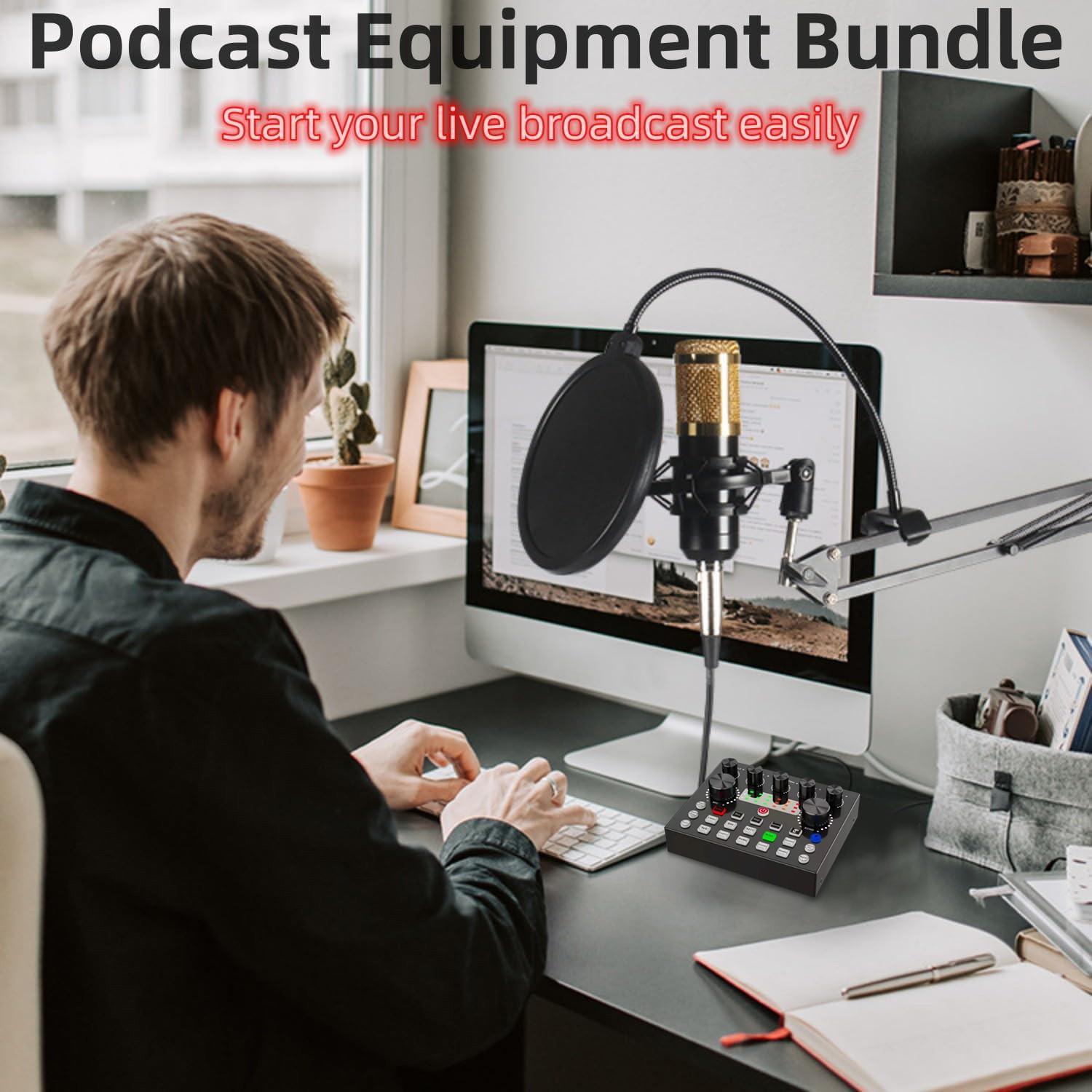 Professional Audio Live Sound Card Mixer with Bluetooth Voice Effects Computer Audio Mixer for Live Streaming Podcasting Gaming Podcast Equipment Audio Mixer Kit