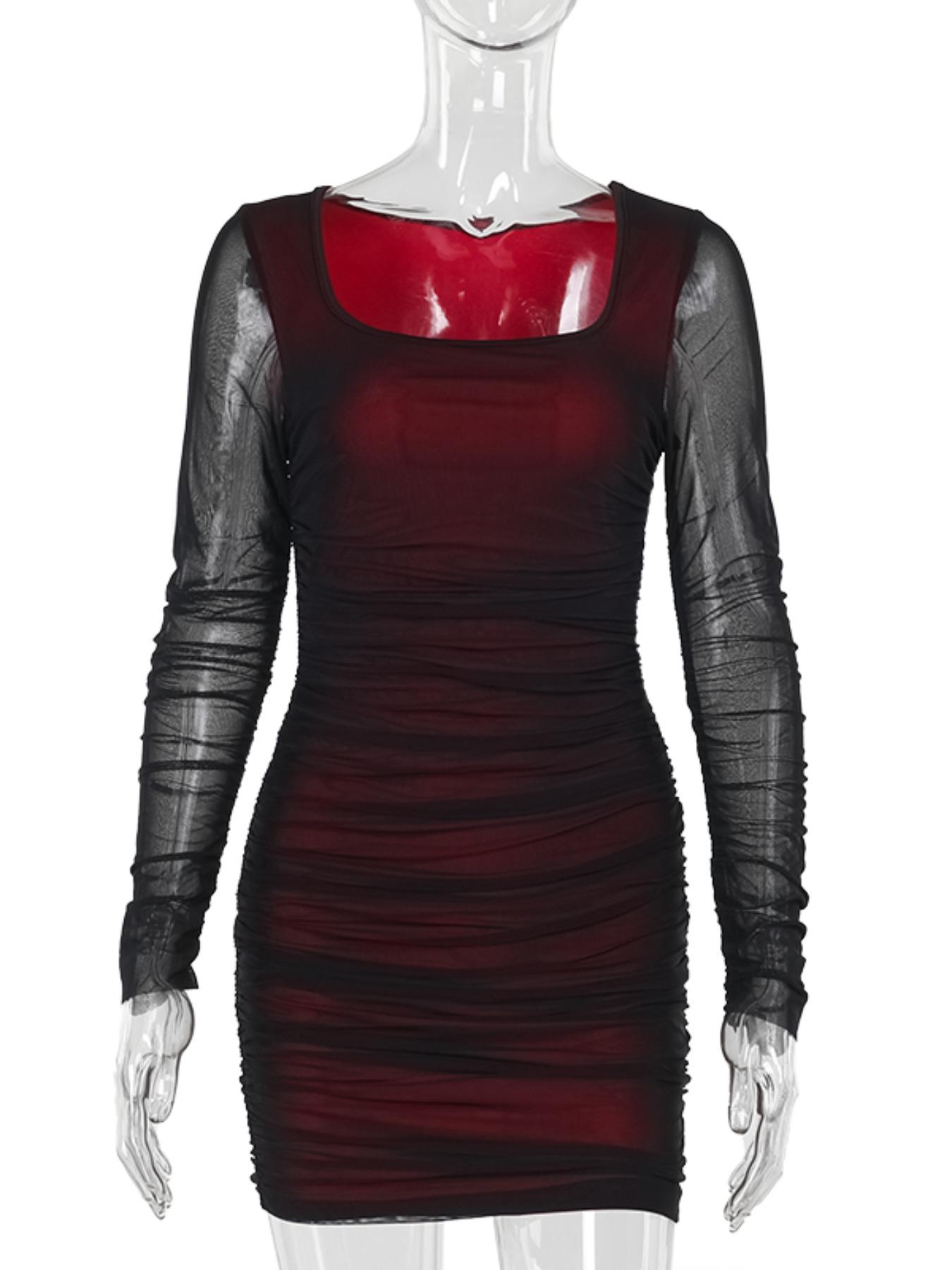 fitted lace wedding dress Burgundy Plaid Long Sleeve Bodycon Midi Dress  PinkBlush