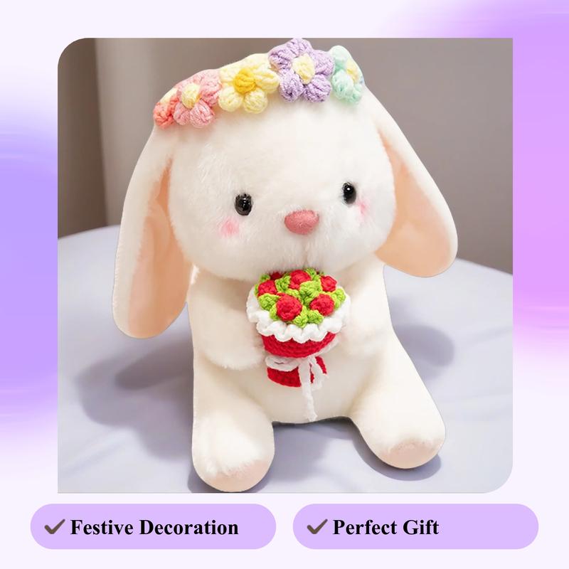 25cm/9.84in Flower Garland Lop-Eared Rabbit Plush Toy - Cute White Bunny Holding Easter Eggs & Flower Bouquet | Festive Decor Ornament | Perfect Gift for Easter, Valentine’s Day, Girlfriend’s Surprise & Best Friend’s Birthday | Soft Cuddly Stuffed Doll