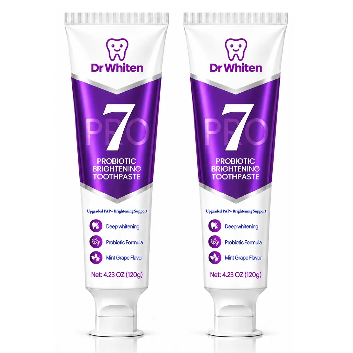 DrWhiten 7-Pro Intensive Teeth Whitening Toothpaste - Upgraded Purple Probiotic Paste with 7 Probiotics, Grape Mint, Brightens Teeth, Prevents Bad Breath, Long-Lasting Oral Freshness, Self-Care