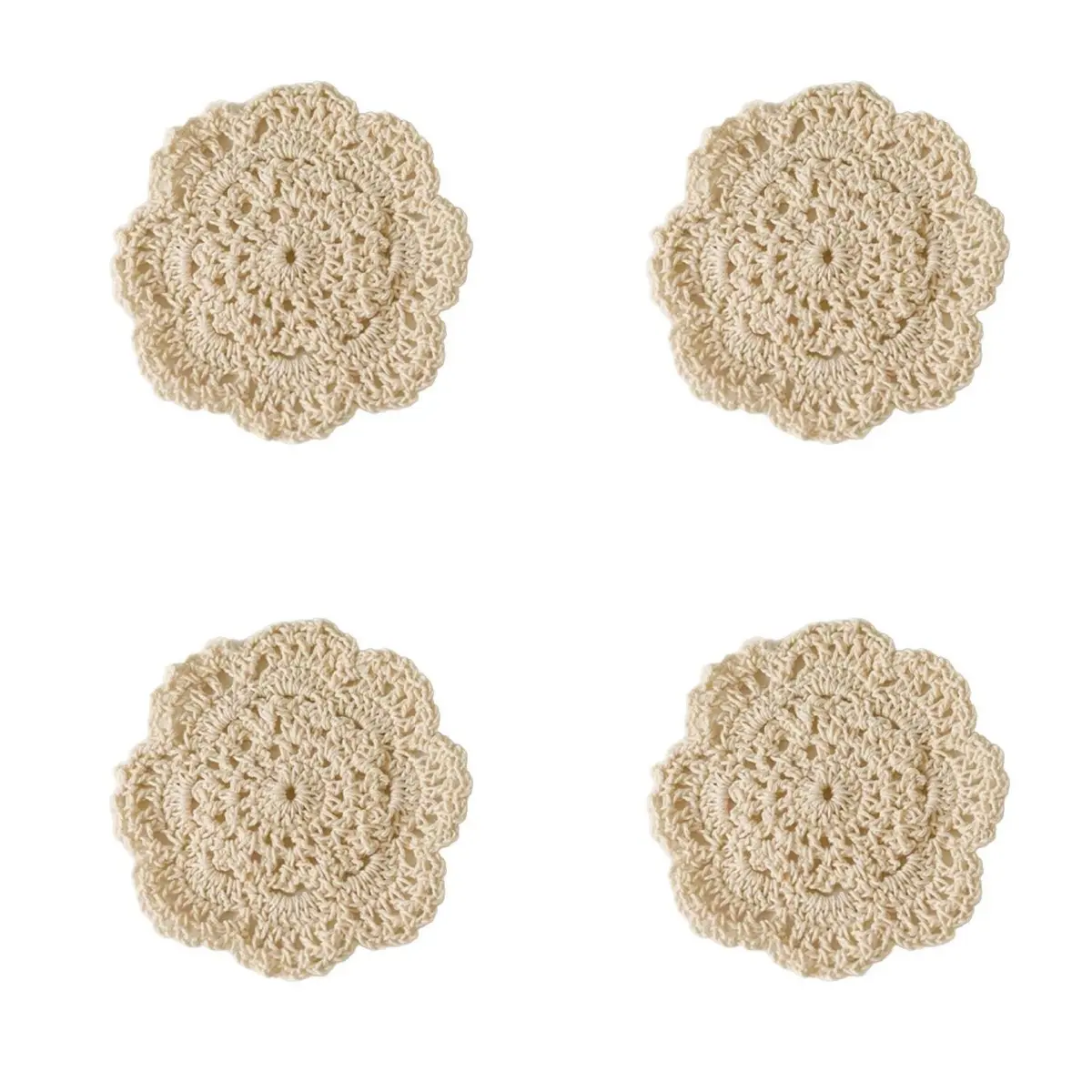 Set of 4 Hand-Woven Coasters, Heat-Resistant Floral Table Mats, Vintage Style Photography Props, Room Decor, Thread Coasters