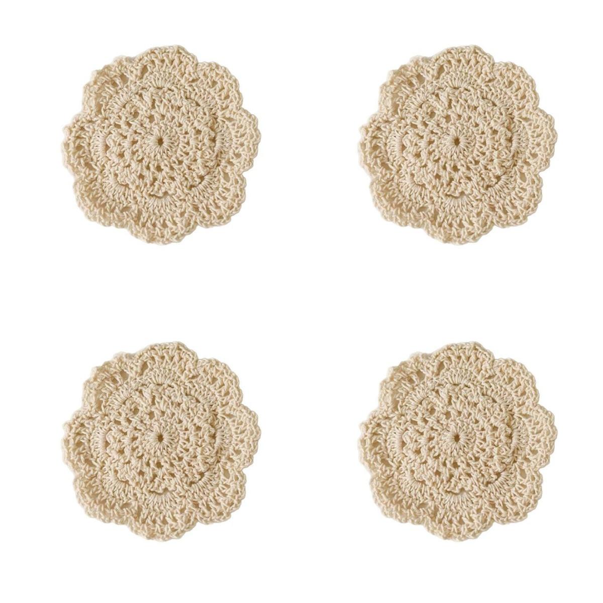 Set of 4 Hand-Woven Coasters, Heat-Resistant Floral Table Mats, Vintage Style Photography Props, Room Decor, Thread Coasters