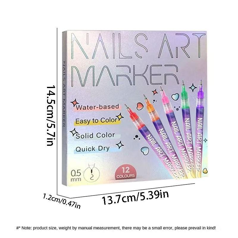 12-Color Nail Art Markers with Ultra-Fine Tips, Ideal for DIY Nail Designs, Creating Patterns & Flowers, Essential for Salons & Home Use