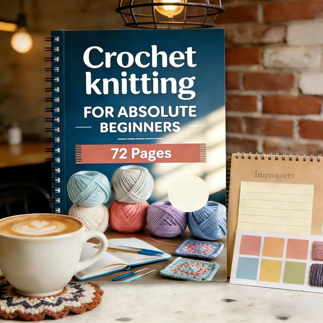 Beginner Crochet Hook Book, Basic Stitch Guide & Spiral Notebook, Yarn Craft Planner, Portable Knitting & Crochet Hobby Tool