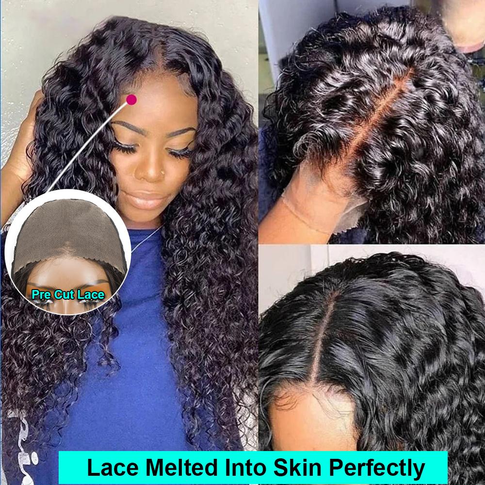 Bling Hair Glueless Wigs Deep Wave Human Hair Wig 6x4 Pre-Cut Curly Water Wave 5x5 7x5 9x6 Lace Closure Wigs 180% Density Ready Go Wigs For Women