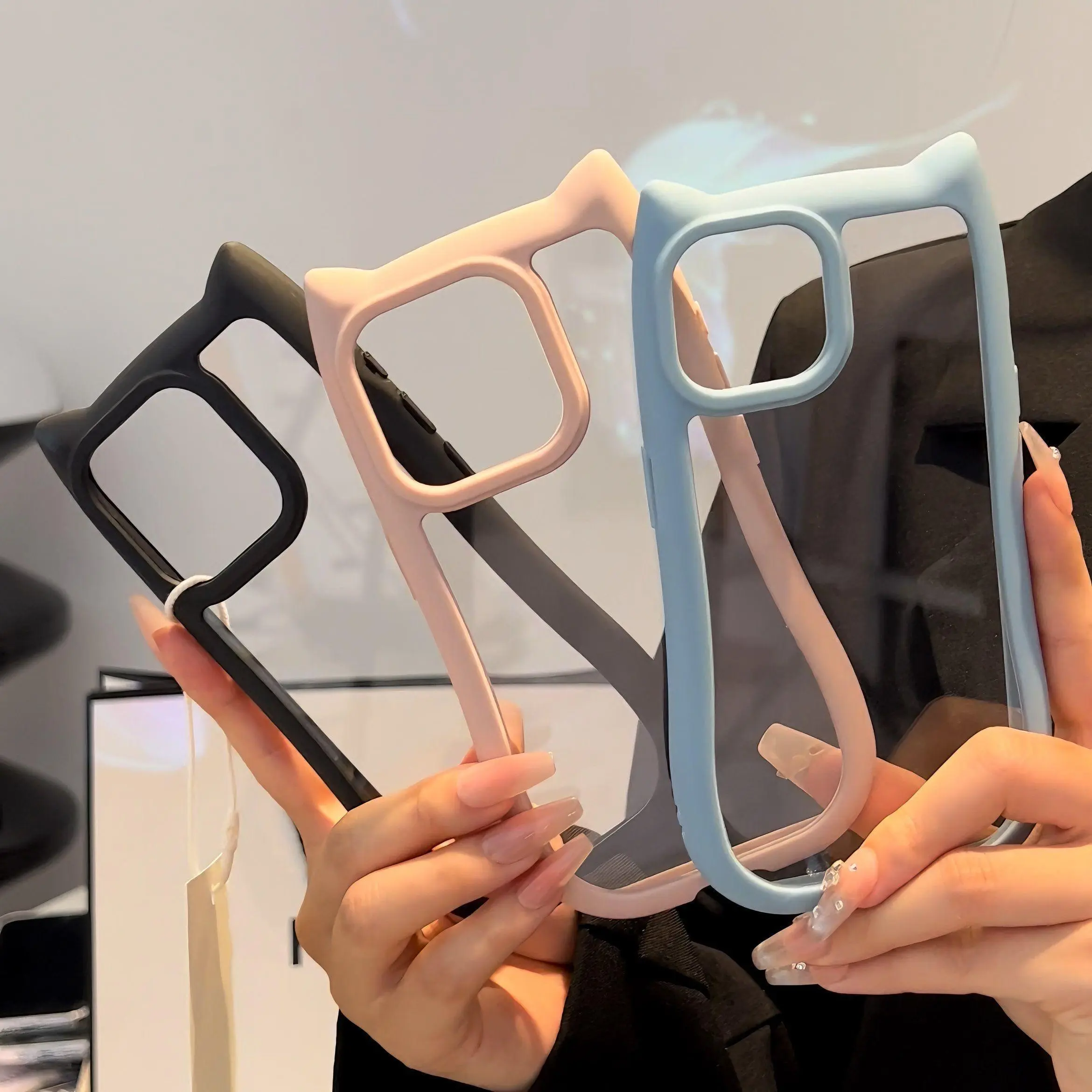 Cute Cat Ear Transparent Silicone Shockproof Soft Phone Case - Multi-Model Accessory That Fits iPhone 11,12,13,14,15,16 Pro,Pro Max,XR,XS,X