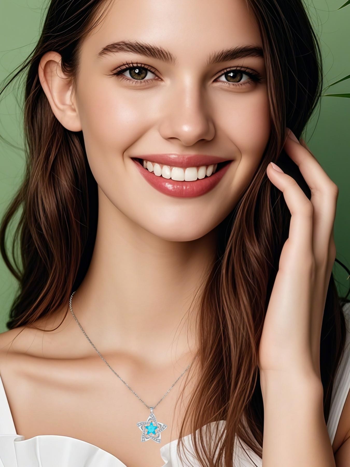 "Blue Diamond Stardust" — Elegant blue pentagram sapphire necklace with preserved rose & eco-friendly moss teddy bear gift box. A perfect mysterious gift for festivals, dates, birthdays for wives or daughters, and Valentine's Day.