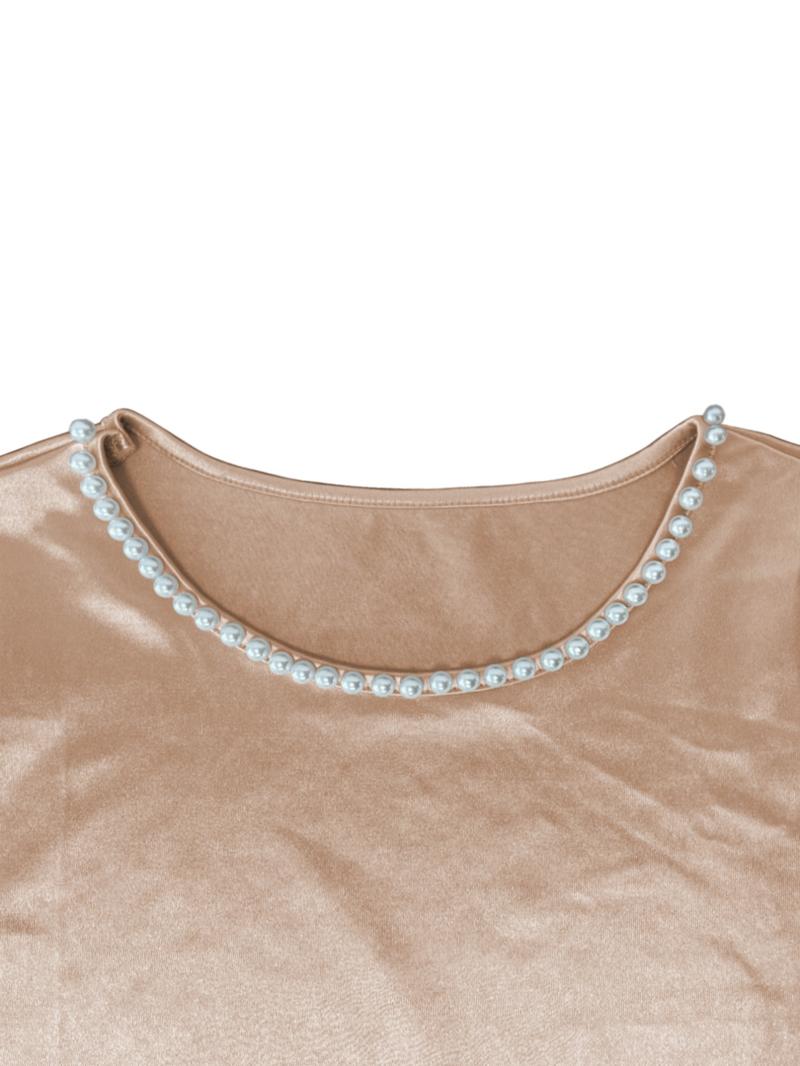 Women's Fashion Long Sleeve Top, Elegant Satin Round Neck Blouse, Suitable for Casual and Formal Office Commute