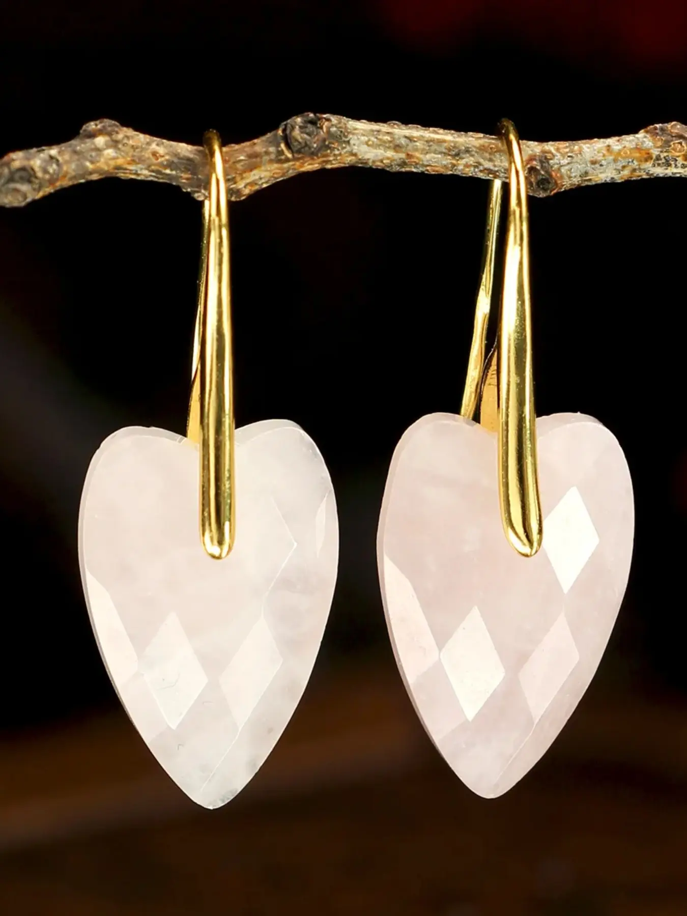 Natural Stone Heart Pendant Earrings, Amethyst Hanger Pendant Quartz Jade Carved Heart Earrings, Elegant Vintage Jewelry for Women, Luxury Accessories