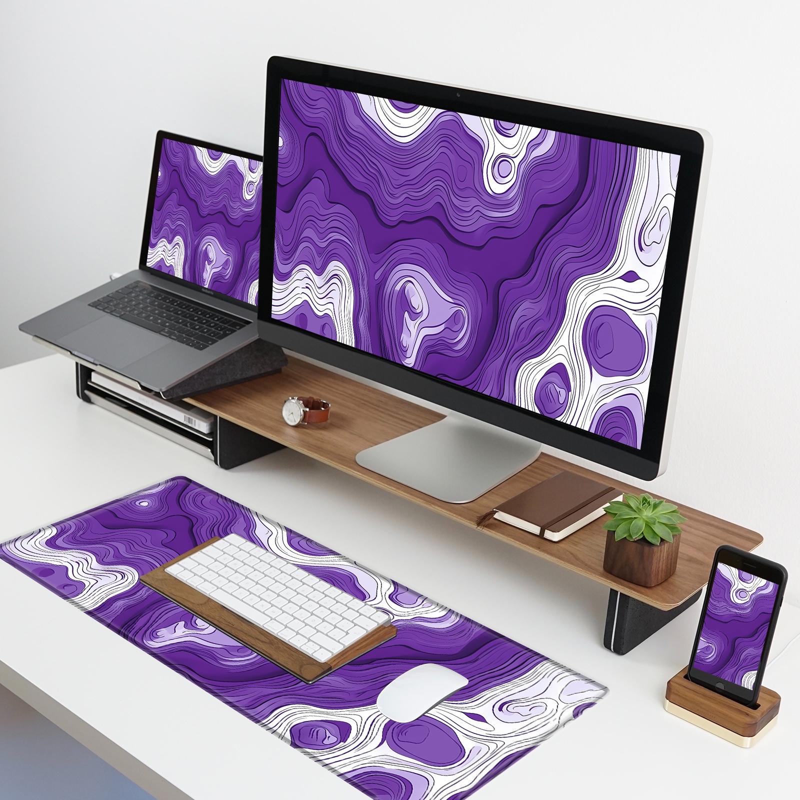 Topographic Map Pattern Mouse Pad, 1 Count Rectangle Gaming Mouse Pad, Office Desk Keyboard Mat with Non-Slip Rubber Base, Stitched Edges for Home Office