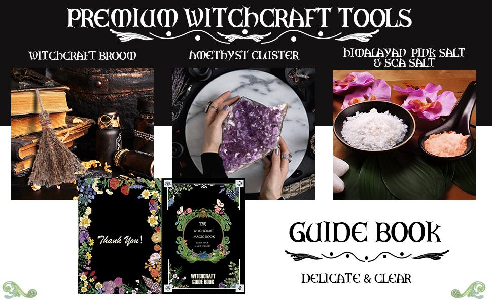 SHYSHINY 150Pack Witchcraft Supplies Kit Wiccan Supplies and Tools Witchy Gifts for Beginners, Dried Herbs, Crystals, Candles, Green Witch Altar Starter Spell