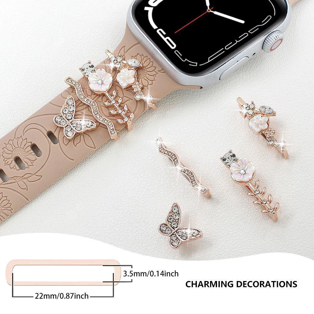 Crystal Rhinestone Flower & Butterfly Decorative Charms - Personalized Accessories for Silicone Watch Bands, Universal Ornament Rings for Smart Watches