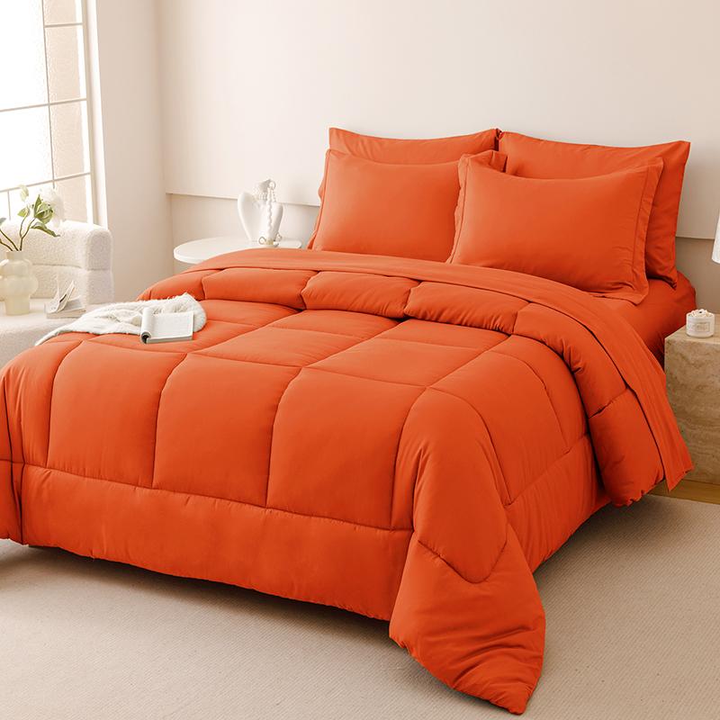 5/7pcs Luxurious Checkered Comforter, Soft Microfiber, Breathable, Easy Care for All Seasons, Bedding Set with Down Alternative Comforter, Sheets, Pillowcases & Shams, Queen And King Size