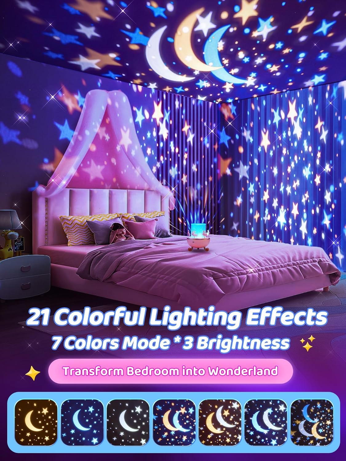 Onefire Night Light For Kids Birthday Gifts 15 Films & 15 White Noises Remote Cartoon Star Projector Lamp Sensory Lights Autistic Children Princess Room Decor Toddler Baby Sound Machine Unicorn Dinosaur Egg Toys Boys Girls Ages 1-10